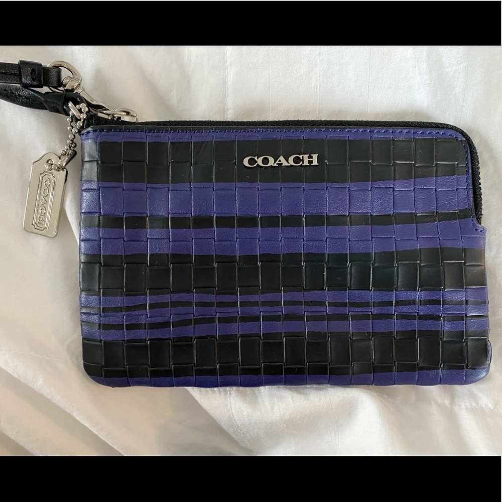 Coach wristlet, blue and black